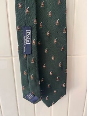 Polo Ralph Lauren Silk Tie | Forest Green | Polo Pony Print | Handmade Italy